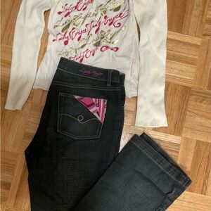 White Long Sleeve Top and Dark Jeans Set